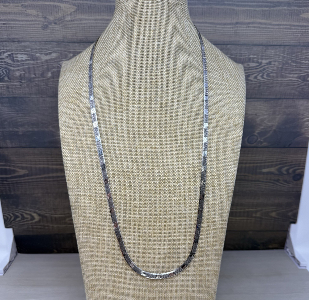 Vintage Milor Italy 925 Sterling Silver Reversible Herringbone Chain 30" 5mm 24g